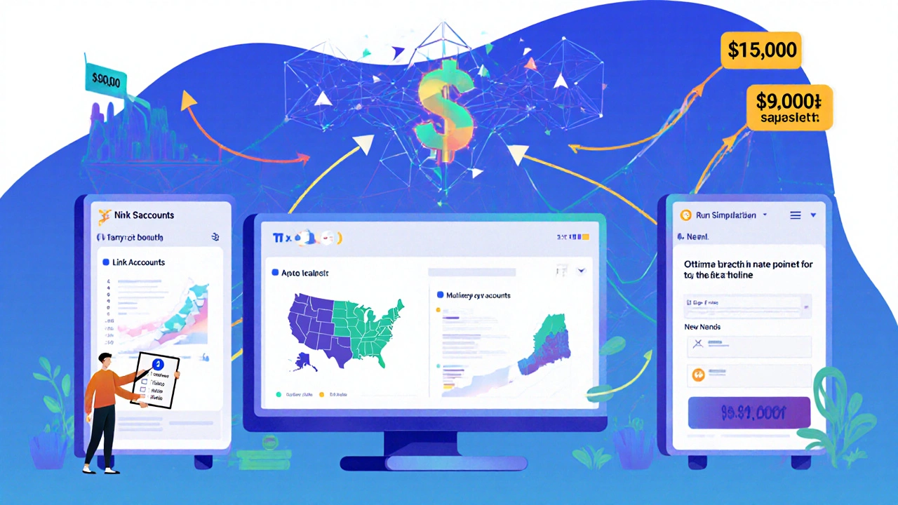 AI-powered dashboard showing automated tax coordination across accounts with state-specific bond optimization.