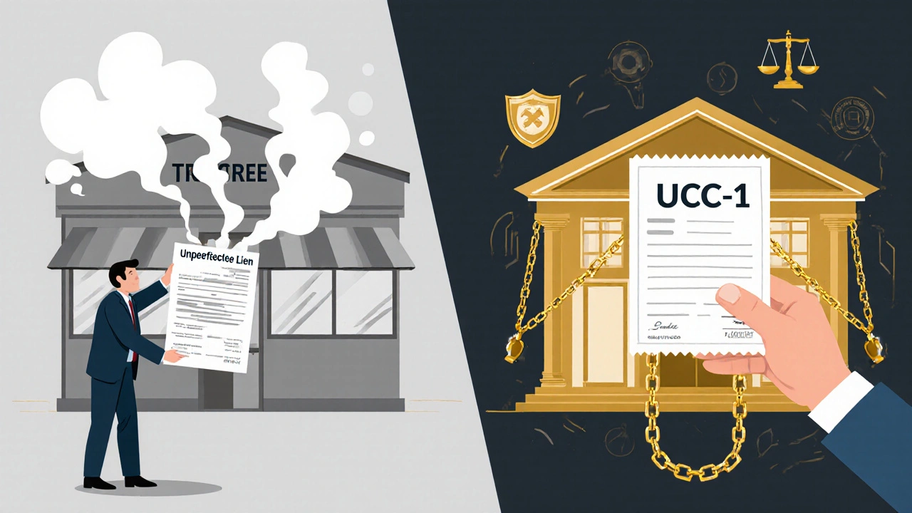 Contrasting scenes of unperfected vs perfected security interest in bankruptcy