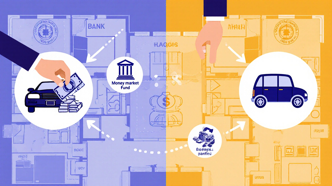 Household paying for car repair and medical bill using two liquidity layers while a third remains untouched.