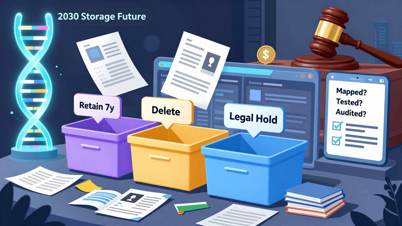 AI sorting unstructured data into retention bins with future DNA storage hint